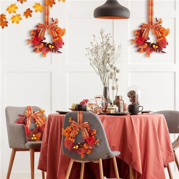 2 Pcs 9" Mini Fall Wreaths for Front Door Autumn Maple Leaf Wreath with Rustic - Picture 3 of 7